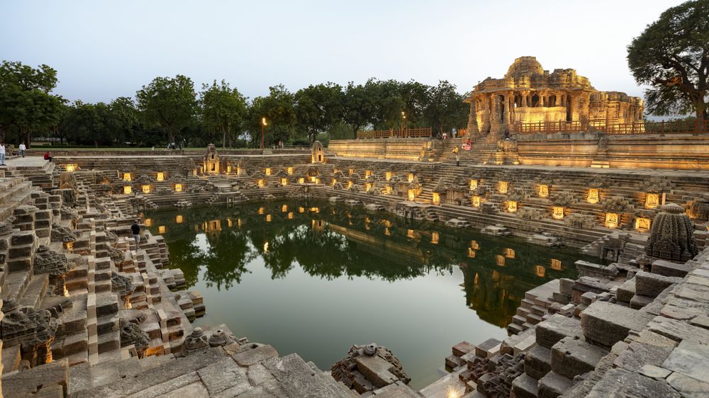 Detailed stone sculptures inside Rani Ki Vav during a Patan heritage visit