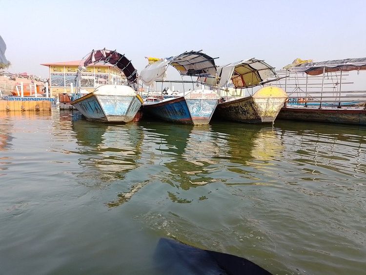 Different shades of Ganga and Yamuna water meeting at Triveni Sangam in Prayagraj