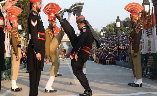 Travelers arriving at Attari-Wagah Border for the evening flag ceremony